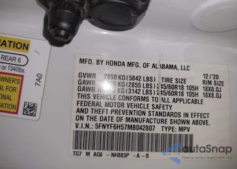 2021 Honda Pilot Awd Ex-L from USA, damaged, VIN 5FNYF6H57MB042807
